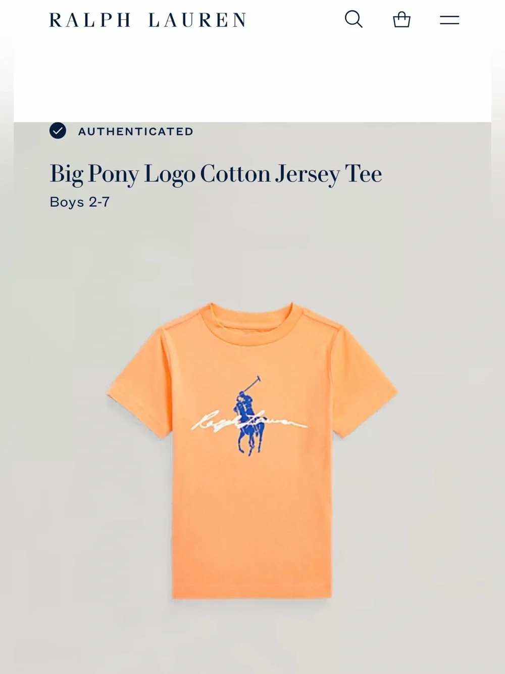 Ralph Lauren Orange Short Sleeve Big Pony Logo Tee with Blue Logo